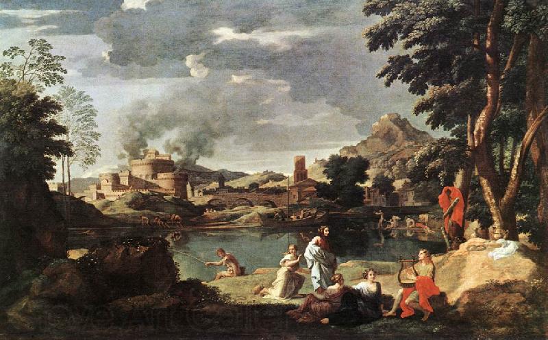 POUSSIN, Nicolas Landscape with Orpheus and Euridice sg Norge oil painting art
